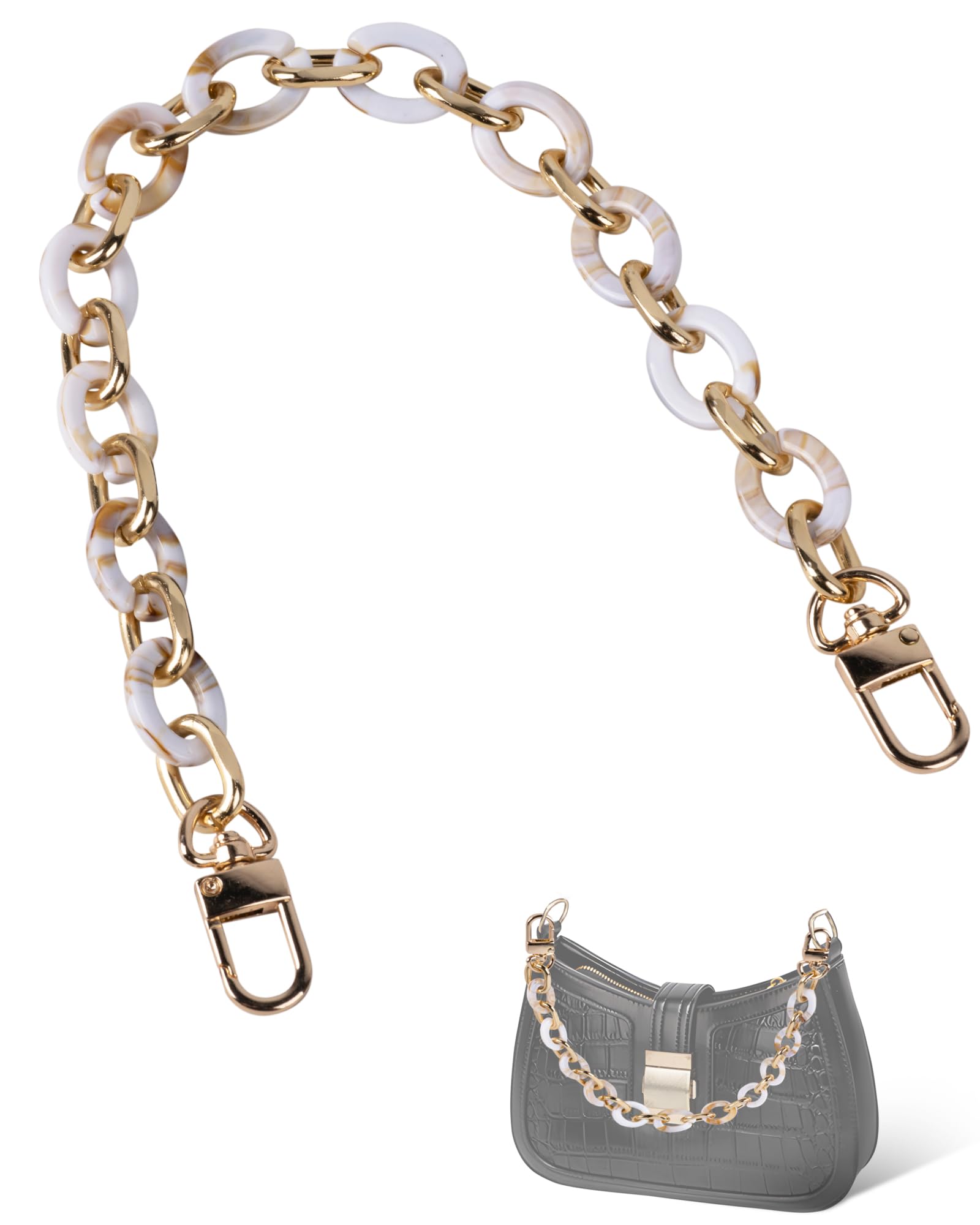 MEGAVOW 1 pcs of Purse Chain Straps, Flat Chain Handle with Metal Buckle, Handbag Shoulder Bag Chains Strap Replacement Accessory for DIY Purse Wallet Extender Crafts Making, Marble, 40cm