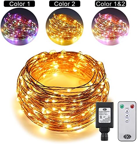 RUICHEN Dual Color LED String Lights, 33FT 100 LED Plug in Dimmable Copper Wire Decorative Fairy Lights with UL Adapter Remote Timer 8 Modes for Christmas Wedding (Warm White, Multi Color)