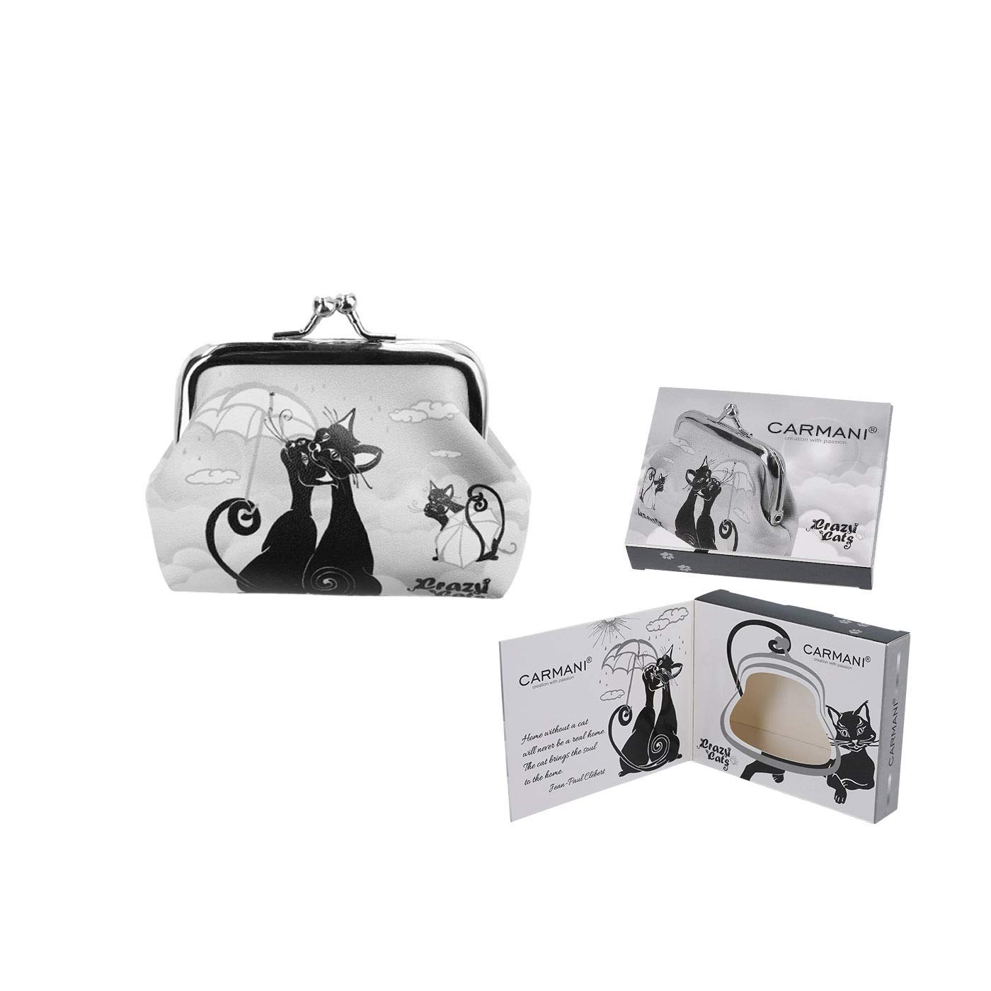 CARMANI - Small Ladies Clasp Coin Purse with Crazy Cats Pattern