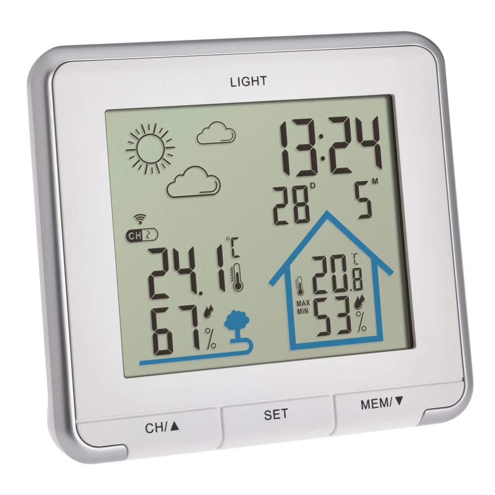 TFA Dostmann Wireless Life Weather Station, Digital Wireless Weather Station, Humidity, Temperature, with Backlight, Weather Symbols, White, L 138 x W 28 (67) x H 125 mm