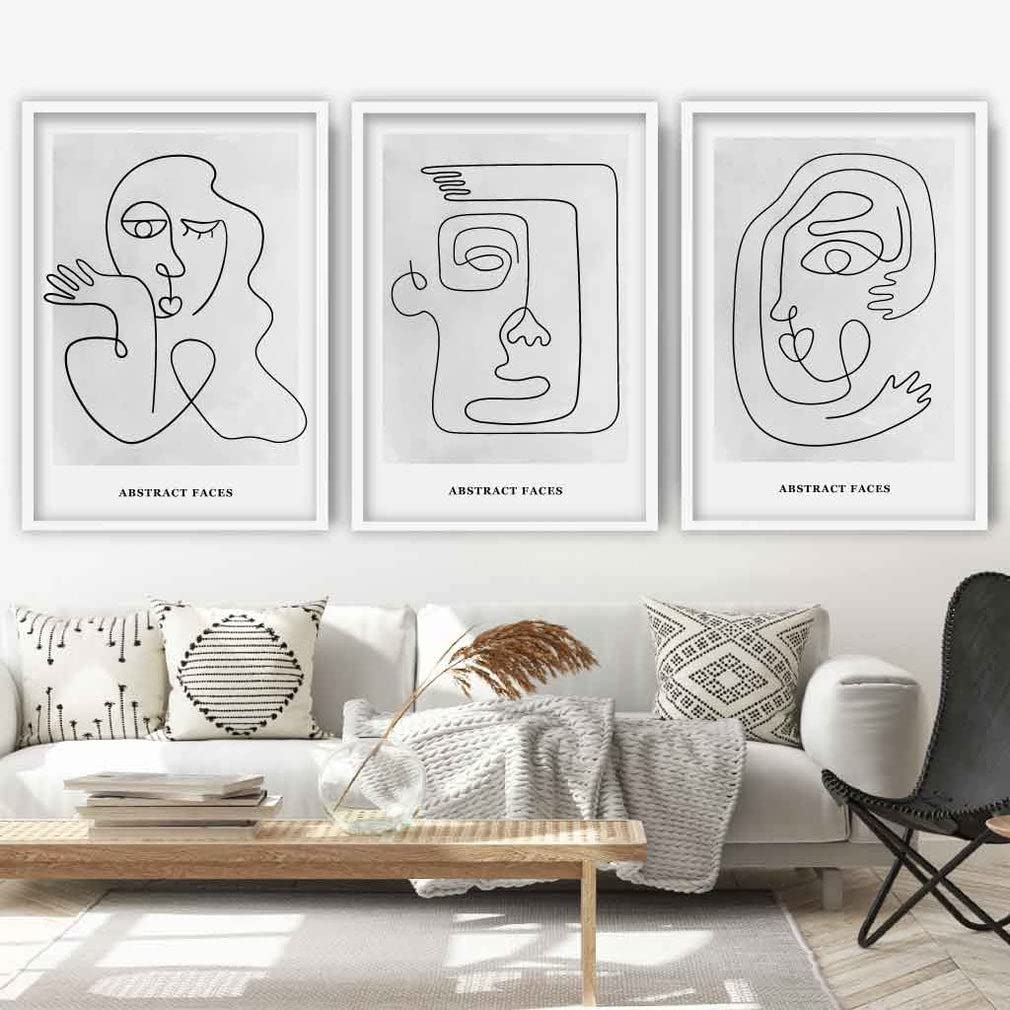 Artze Wall Art Abstract Faces Wall Art Prints, A3 Size, Grey