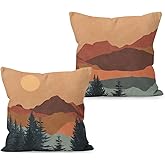 Liosei Boho Throw Pillow Covers - Mountain Nature Landscape Forest Linen 18 x 18 Set of 2 for Bed Home Room Sofa Decorations