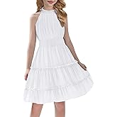 Arshiner Girls Halter Neck Sleeveless Dress Casual Flowy Smocked Cute Summer Dress for 5-12 Years