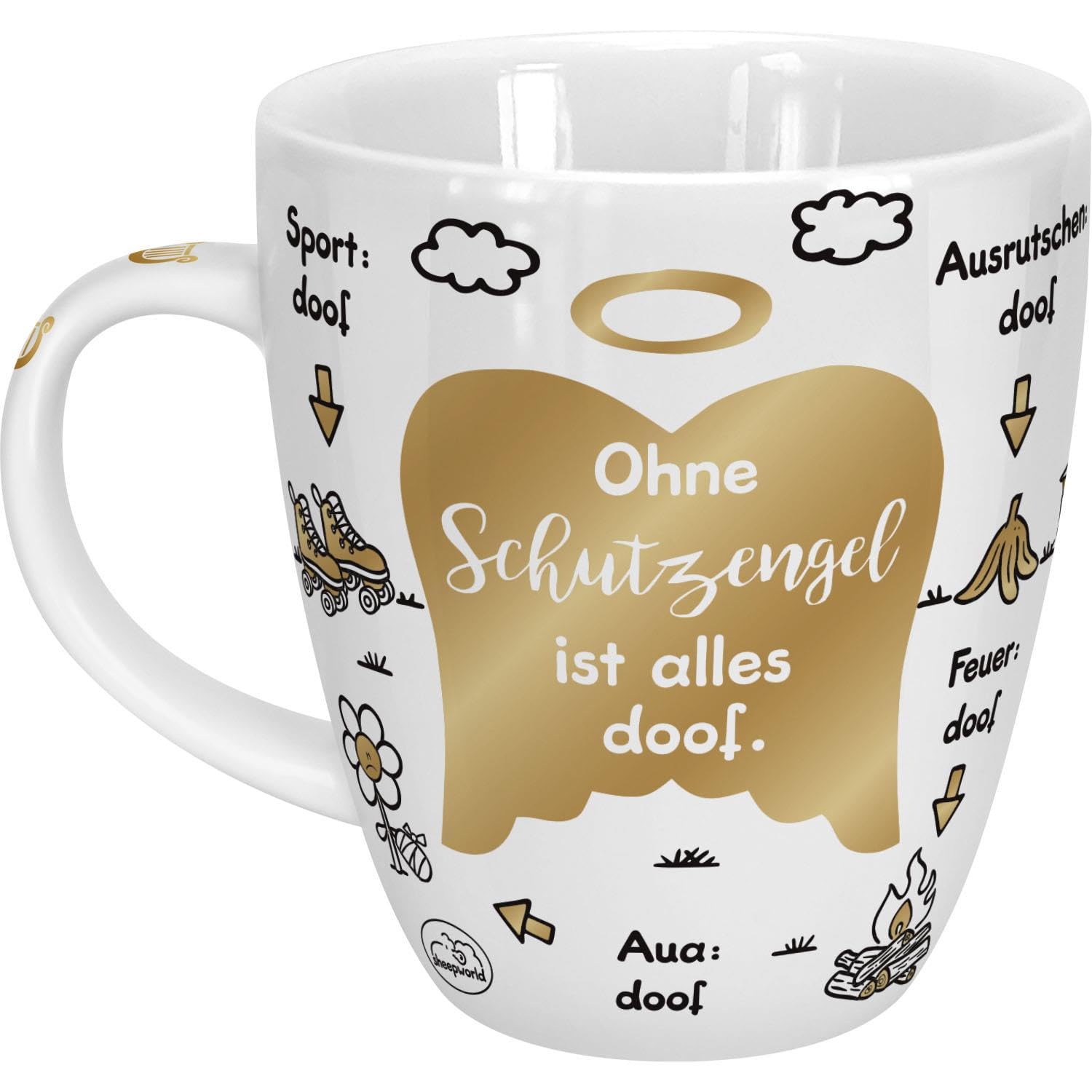 Sheepworld Mug "Ohne Schutzengel ist Alles Doof" (Without Guardian Angel is Everything Doof), Porcelain, 45 cl, Porcelain Mug for Coffee and Tea, Cup with Saying, Guardian Angel, 46507