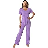 WiWi Womens Viscose from Bamboo Pajamas Set 2 Piece Soft Top with Long Pants Pjs Sleepwear Lightweight Loungewear Sets S-XXL