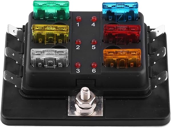 Amazon Sococo 6ウェイ 回路カーボート ウェイヒューズボックス コンパウンド Atcブレードヒューズボックス 5a 10a 15a a 25a 30a 1つずつ Led警告ライト キット付き カー トライクに適用 防水 12v 24v用 Ato ヒューズ ホルダー ボックス 車 バイク