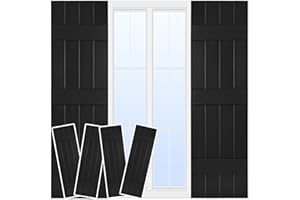 AIRVOWS 4 Packs Of Vinyl Shutters for Windows Outside,Black,14.5" X 55",Easy Installation,No Drilling Required,Paintable,Screws Included,Board and Batten Exterior Louver Window Shutters,Black Shutters