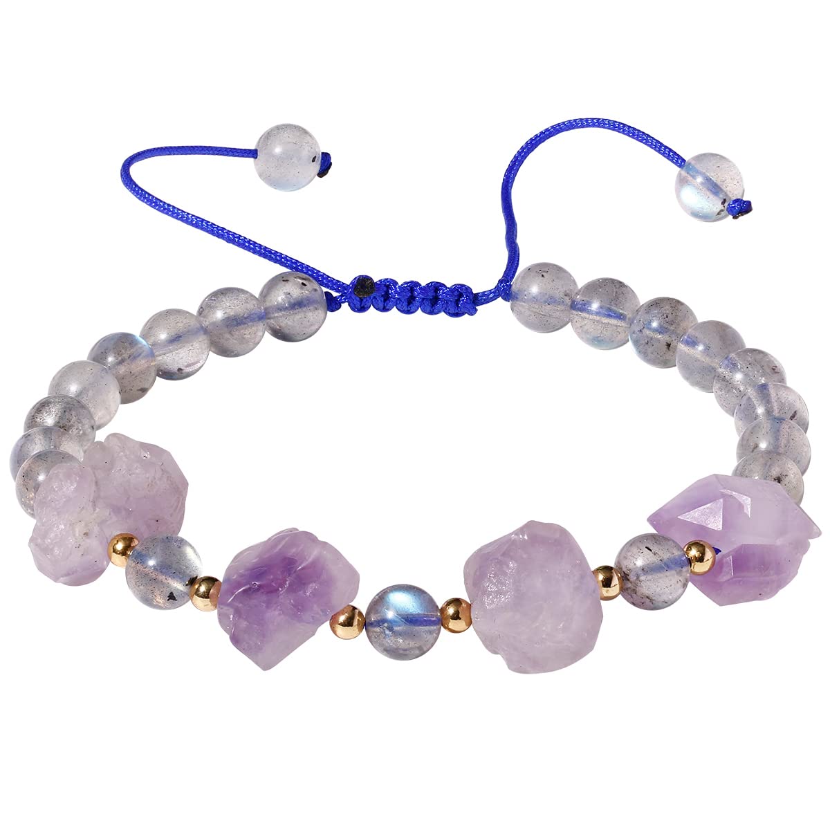 Jewboo Genuine Amethyst/Moonstone Beaded Bracelets Irregular Raw Crystals Bracelet for Women Love Spiritual Reiki Positive Energy Adjustable Healing Crystals Jewelry