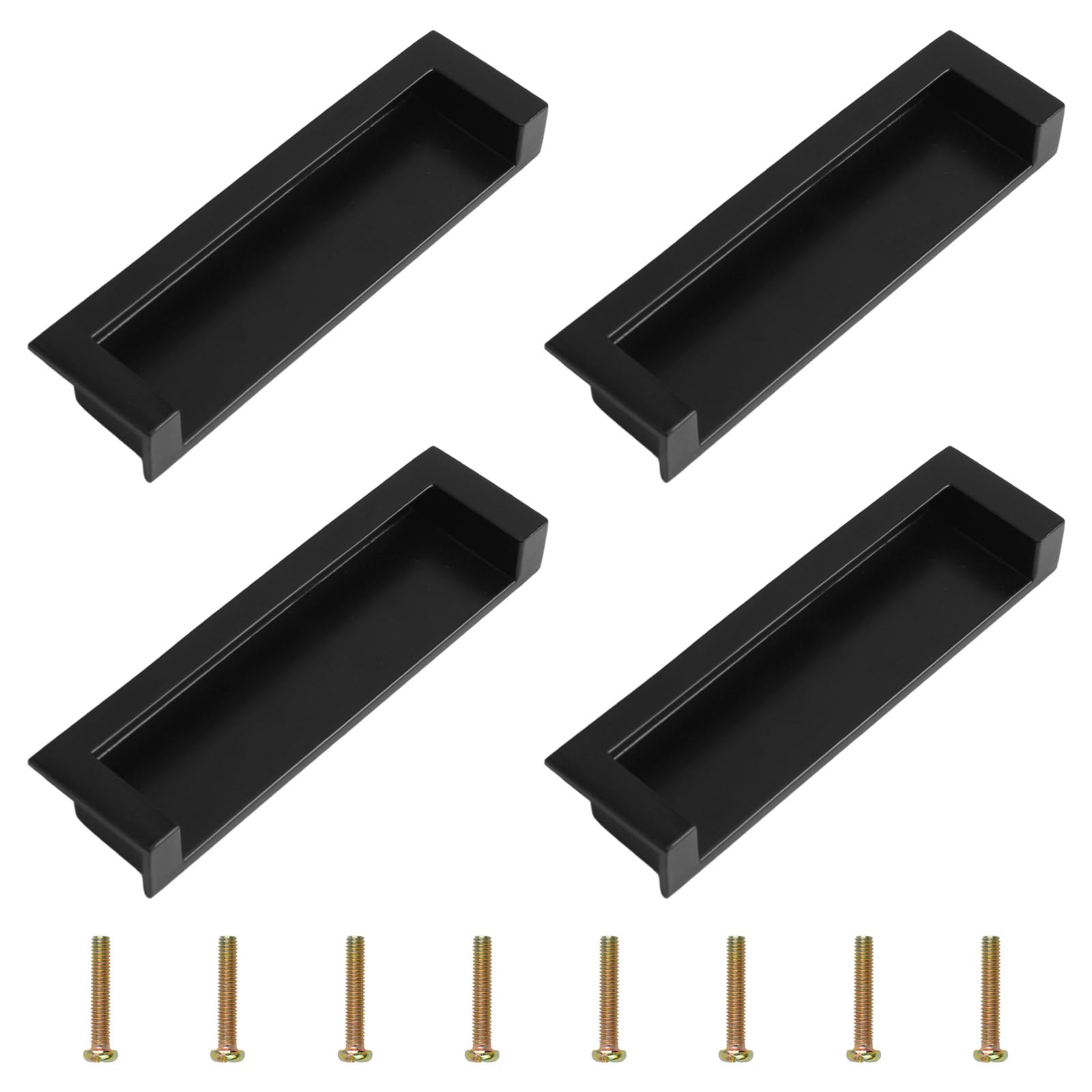 MOROBOR Tatami Hidden Door Handles, 4pcs Embedded Handle, Recessed Finger Pulls with Hidden Concealed Screws for Cabinet Wardrobe Drawer(Matte Black,105mm) — image 1