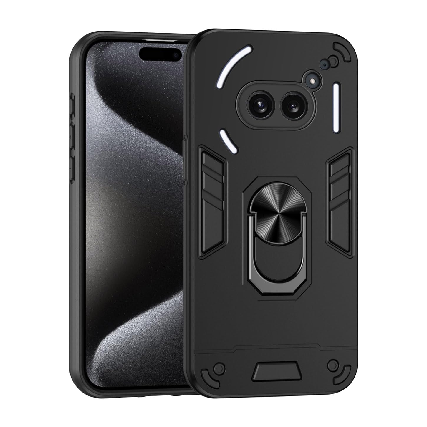 ILING Case for Nothing Phone (2a)/Nothing Phone (2a) Plus, Military Grade Shockproof Heavy Duty Protective Phone Case Cover with Enhanced Metal Ring Kickstand [Support Magnet Mount] (Black)