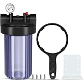PUREPLUS Whole House Water Filter Housing, 10"x4.5" Universal Housing, Pre-Filtration System, with Pressure Gauge, 1" NPT