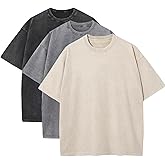 3 Pack Men's Oversized Heavy Cotton T-Shirts Vintage Tee Loose Fit Short Sleeve Casual Shirts for Men