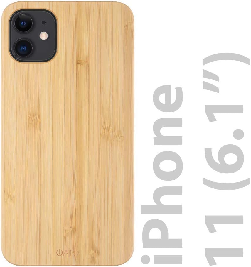 iATO iPhone 11 Wood Case. Real Bamboo Wood iPhone 11 Case Wood. Minimalistic Classic Wood Case for iPhone 11 6.1" {New 2019} Supports Wireless Charging – Natural Wooden & Black Polycarbonate Bumper