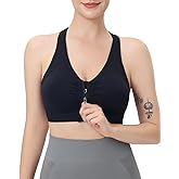 Evercute Women's Zip Front Sports Bras Wireless Padded Racerback Medium Support Post-Surgery Bra Yoga Exercise Athletic Bras