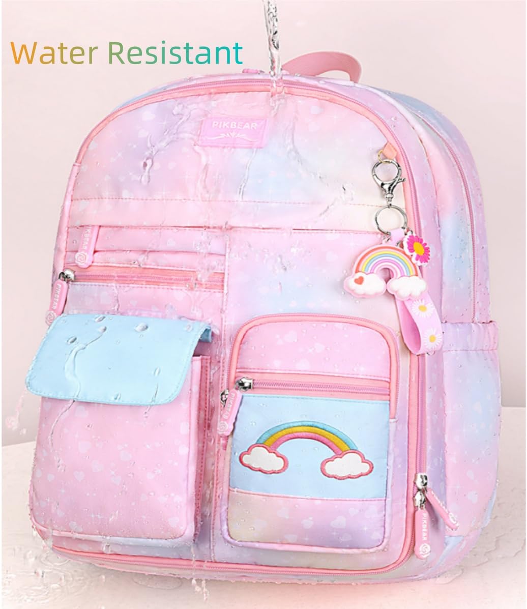 Girls Backpack, School Backpacks Rainbow,Kawaii Kids Backpack,Book Bag for Elementary Primary School With Pen Bag
