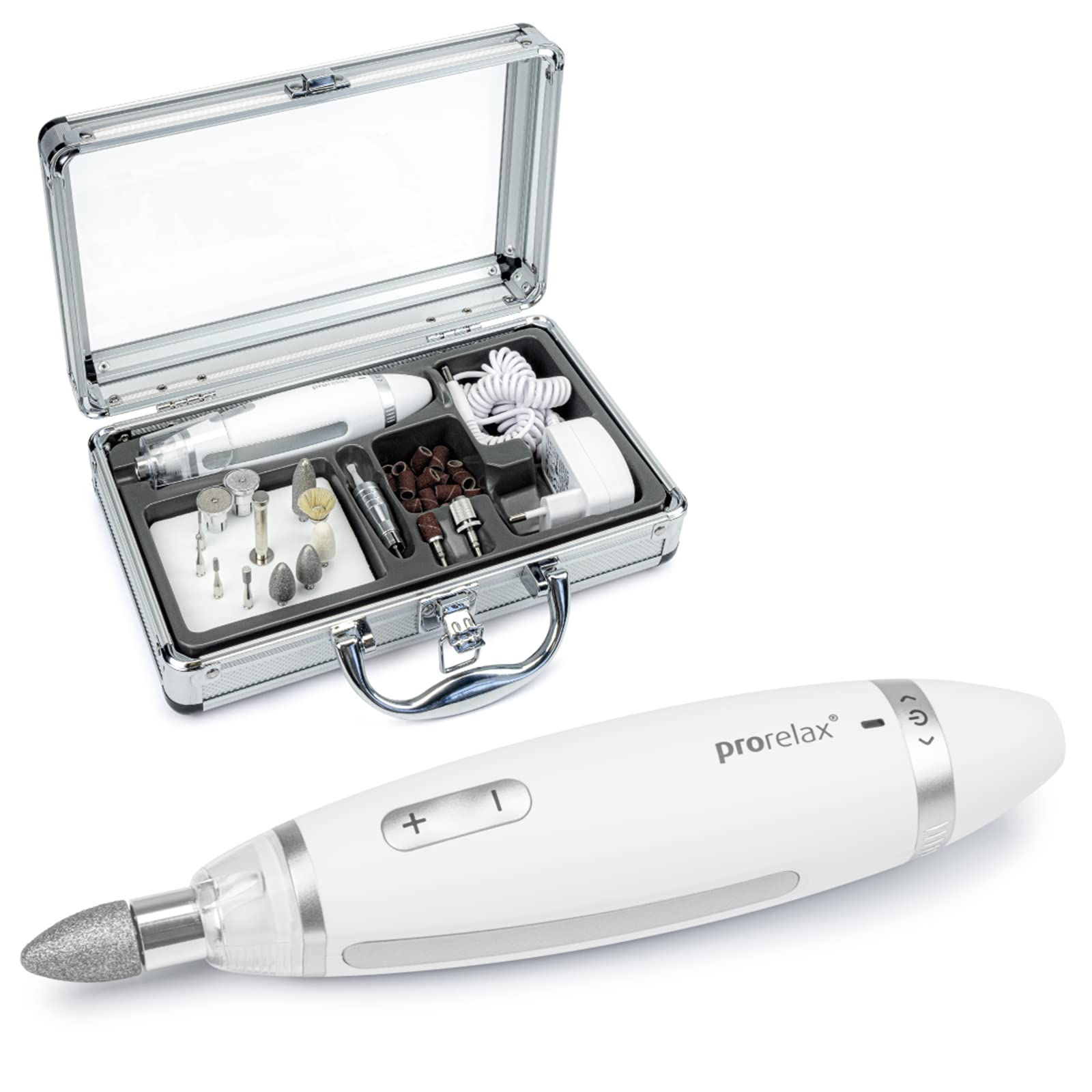 Prorelax Manicure / Pedicure Set DELUXE | Professional Hand and Foot Care | 15 Surgical Steel Attachments | LED Light