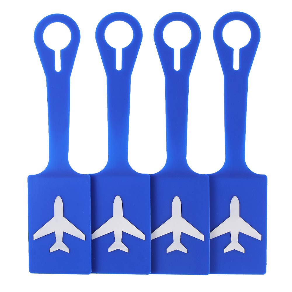 Silicone Luggage Tags with Full Privacy,Personalized Bag Baggage Name ID Initial Label for Kids,Women,Men,Luggage Accessories(Plane Set of 4 Blue)