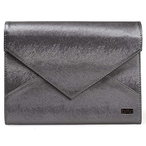 BMC Super Modern Metallic Steel Gray Faux Leather XL Nail Stamping Plate Carrier Envelope Style Statement Clutch