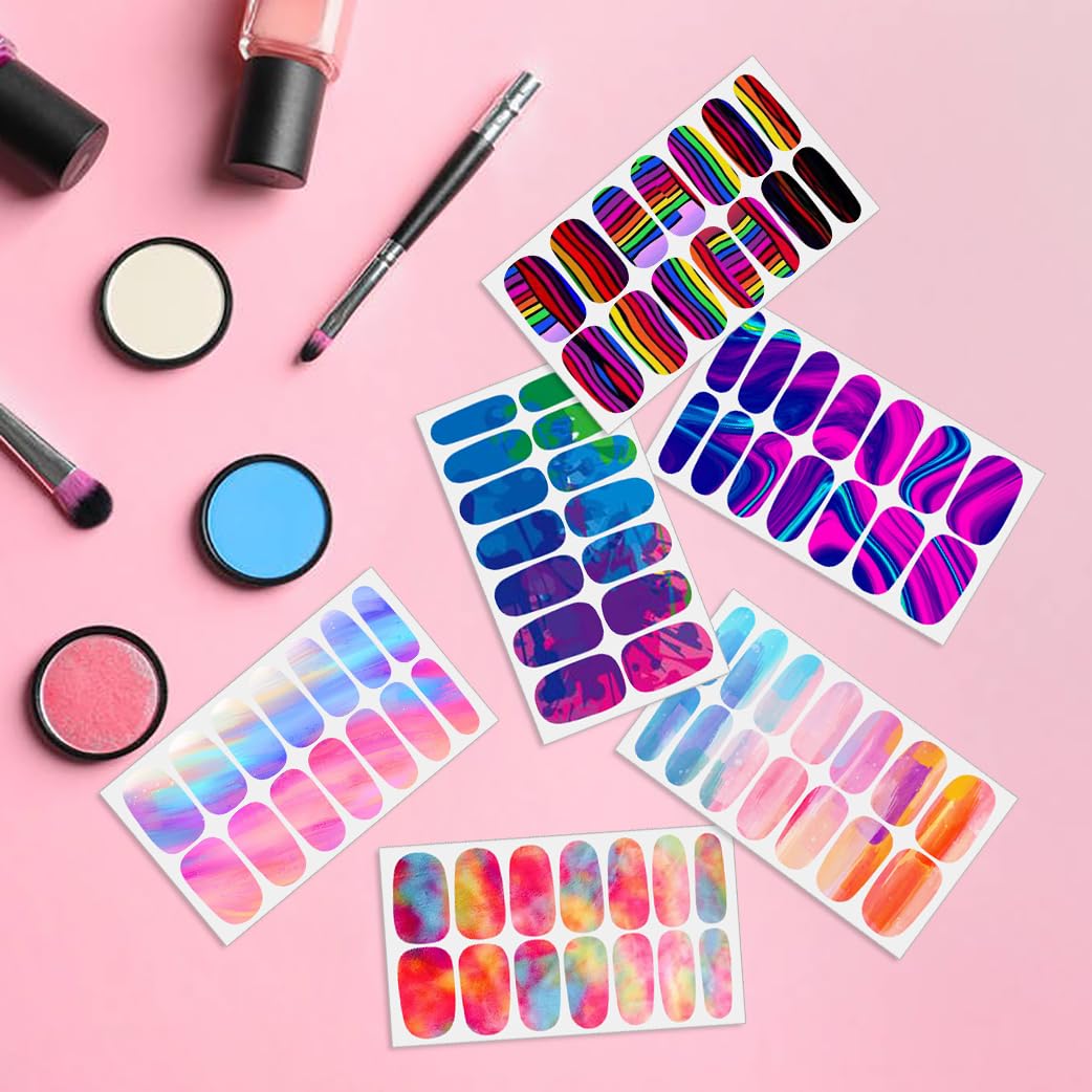 JERCLITY 12 Sheets Aurora Gradient Color Nail Polish Strips with Nail File Self-Adhesive Graffiti Cloud Rainbow Nail Stickers Full Nail Wraps for Women Kids Nail Strips Manicure Kit for Nail Art - Image 5