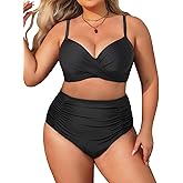 Aqua Eve Women Plus Size Underwire Bikini Two Piece Swimsuit High Waisted Tummy Control Bathing Suit