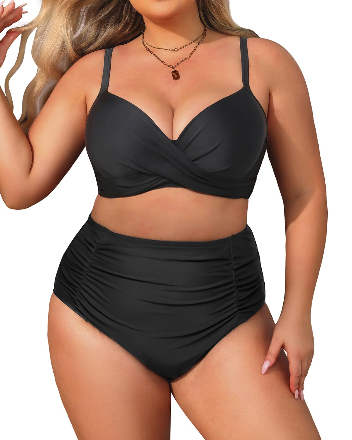 Photo 1 of Aqua Eve Women Plus Size Underwire Bikini Two Piece Swimsuit High Waisted Tummy Control Bathing Suit Black 18W