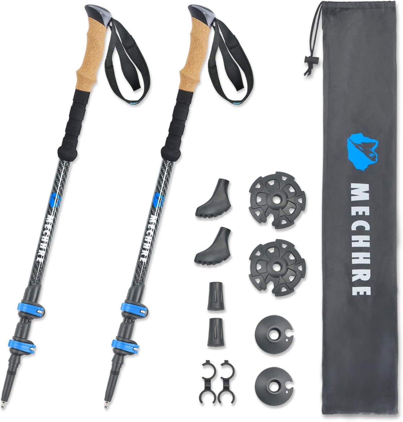 MECHHRE Trekking Poles - Telescopic Walking Sticks/Collapsible Tri-fold Trekking Pole/Hiking Poles - Carbon Trekking Pole,Adjustable Lightweight Aluminum Walking Sticks