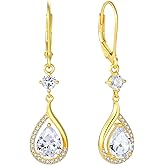 Vinoya Teardrop Birthstone Earrings for Women 925 Sterling Silver Cubic Zirconia White/Yellow Gold Plated Dangle Drop Earrings Jewelry for Her