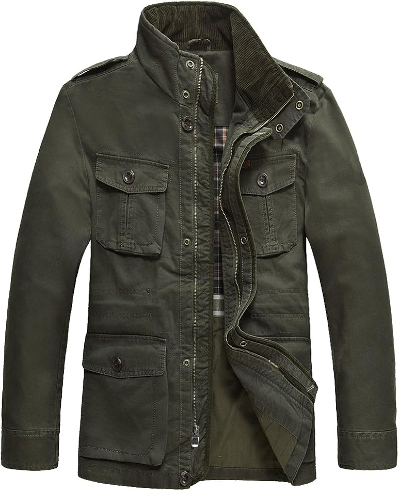 JYG Men's Cotton Stand Collar Military Jacket at  Men’s Clothing store