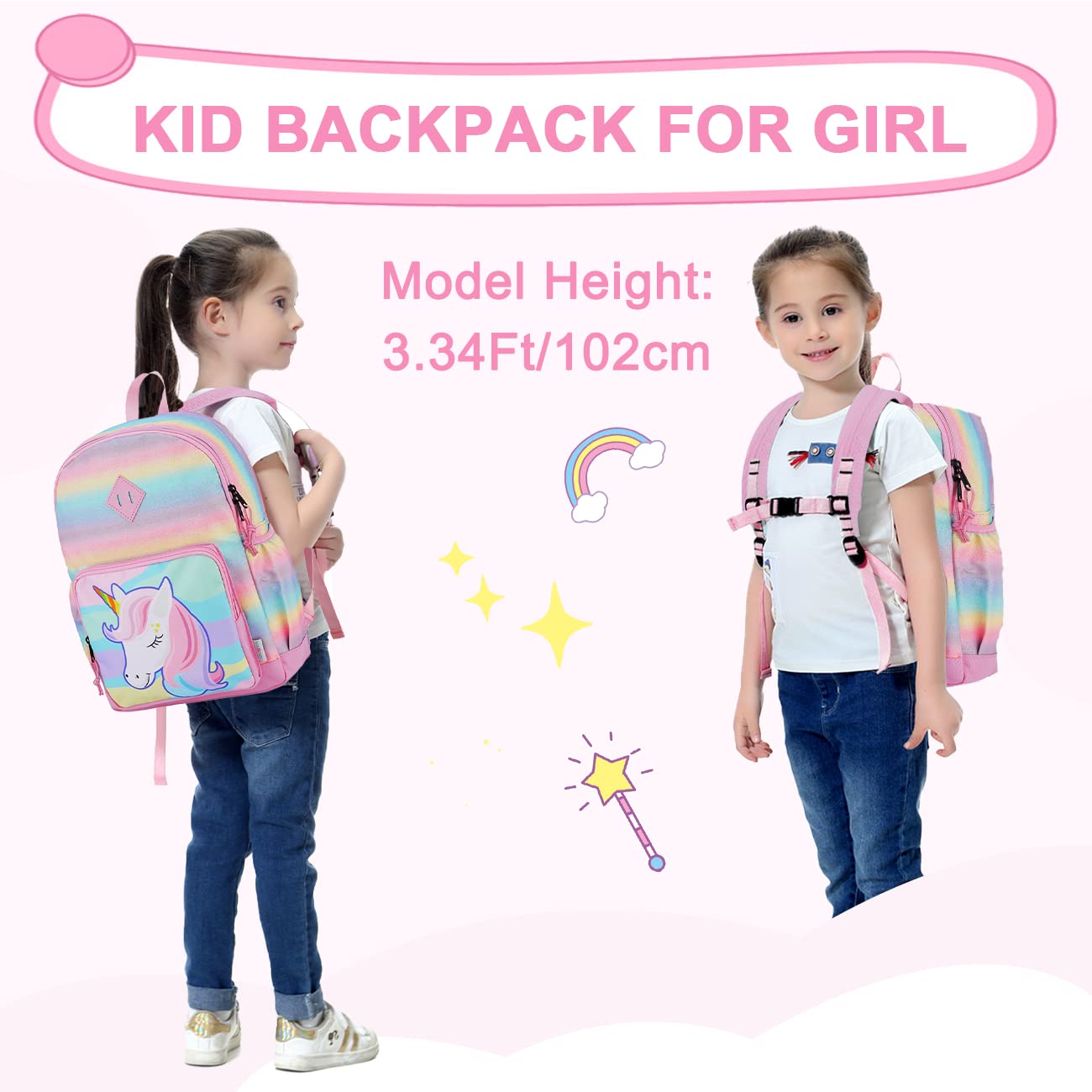 VASCHY Unicorn Backpack for Little Girls, Cute Rainbow Glitter