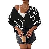 SHENHE Women's Floral Cardigan Sweater Open Front Long Sleeve Button Down Knit Sweater Outerwear