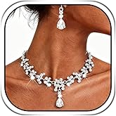 Sixexey Silver Wedding Jewelry Set Rhinestone Bridal Necklace Earrings Prom Costume Neck Jewelry for Women