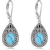 Sterling Silver Filigree Earrings Lapis Lazuli/Turquoise/Black Onyx/Moss Agate Dangle Drop Leverback Earrings Western Boho Vintage Jewelry Gifts for Women