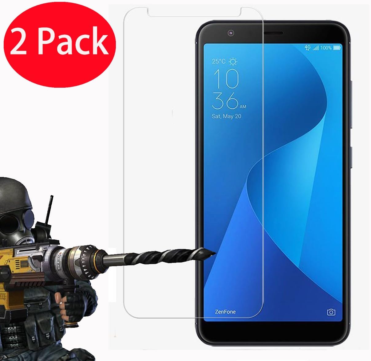 2 Pack - Zenfone Max Plus (ZB570TL) Tempered Glass, FoneExpert® Tempered Glass Crystal Clear LCD Screen Protector Guard & Polishing Cloth For ASUS Zenfone Max Plus 5.7" (ZB570TL) M1