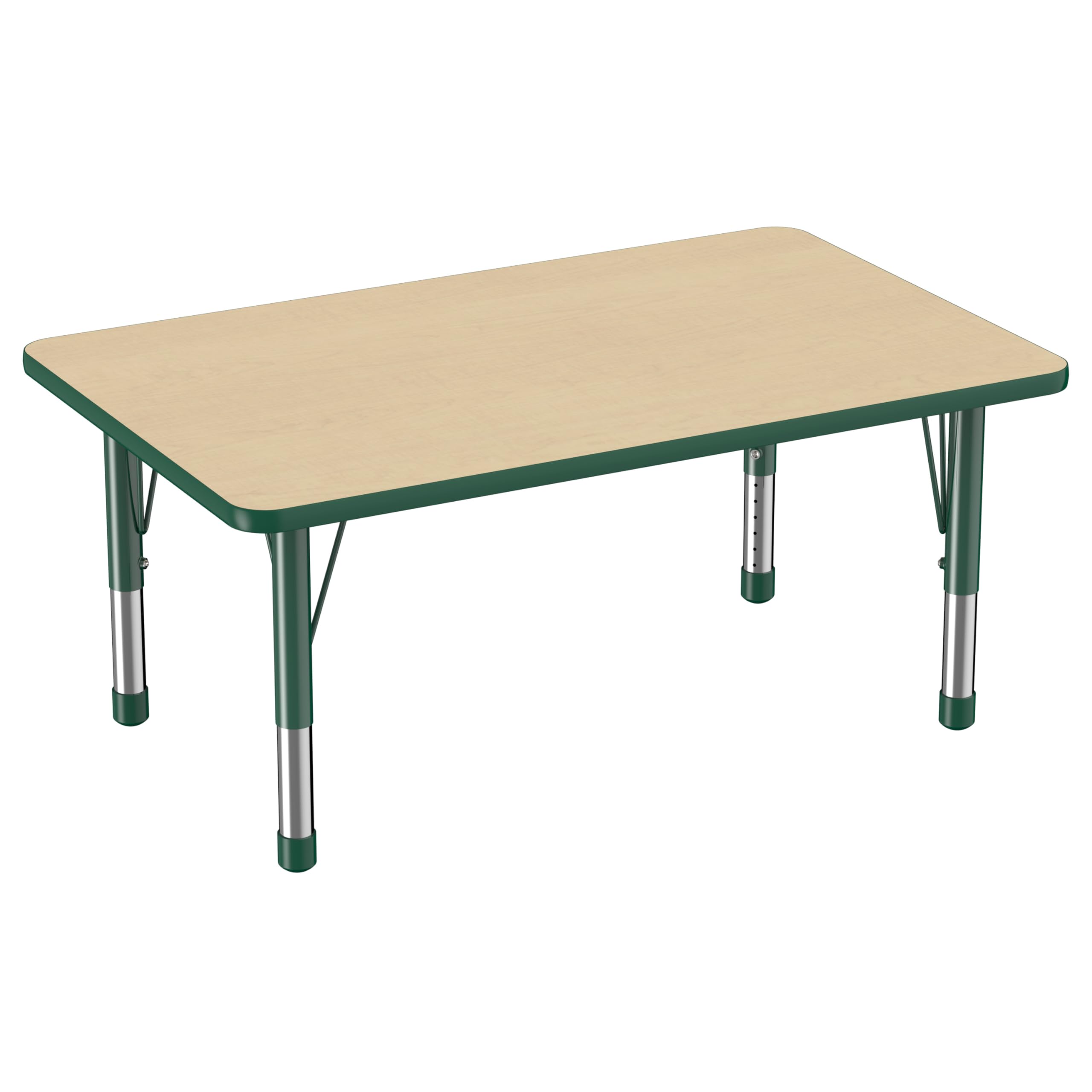 Photo 1 of FDP Rectangle Activity School and Classroom Kids Table (30 x 48 inch), Chunky Toddler Legs, Adjustable Height 15-24 inches - Maple Top and Green Edge