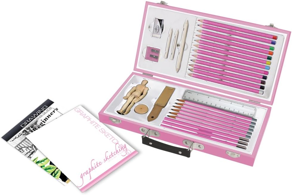 Royal & Langnickel Pink Art Beginner Artist Sketching and Drawing Wood Box Set, Sketch & Draw
