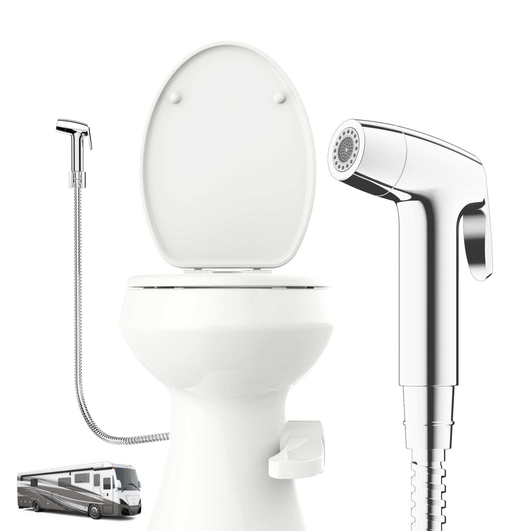 Photo 1 of Terapaton RV Bidet Sprayer, RV Handheld Bidet with Water Hose & RV Fitting, Wall-Mount Toilet Sprayer for Motorhomes, Fifth Wheels, Trailers & Campers Toilet (Chome Sprayer)