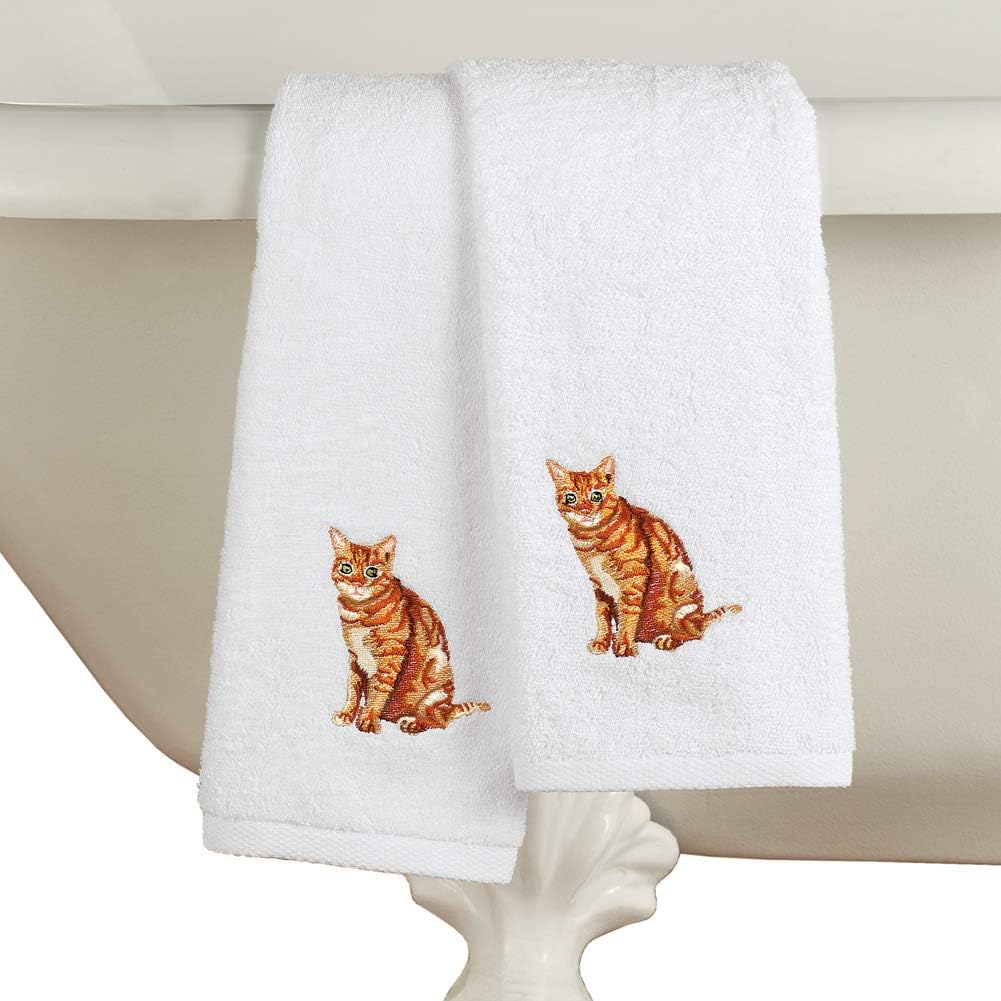 Collections Etc Cats Embroidered Cotton Hand Towels Set of