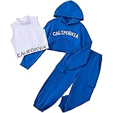 Hihosdor Girls Clothes 3 Piece Outfits Hoodie Pullover Sweatshirts Cool Crop Tank and Sweatpants Set Teen Girls Outfits