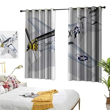 Amazon Com Warm Family Burgundy Curtains Vintage Airplane P 51