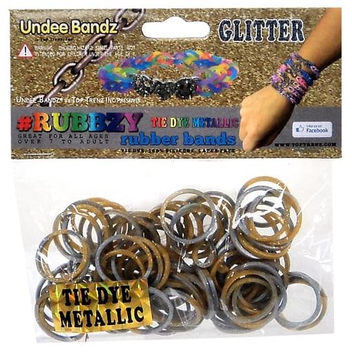 Undee Bandz Rubbzy 100 METALLIC GOLD & SILVER GLITTER Tie-Dye Rubber Bands with Clips