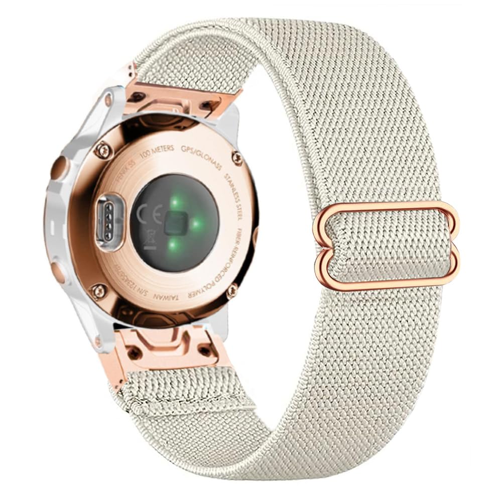 TUCOMO Elastic Nylon Wristband Compatible with Garmin Fenix 7S / Fenix 6S / Descent Mk2S, Quick Fit 20 mm Loop Stretchy Replacement Strap for Garmin Epix Pro 42 mm, Starlight