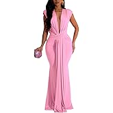Ekaliy Elegant Bodycon Dresses for Women Deep V Neck Maxi Dress Mermaid Long Dress