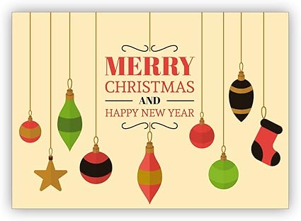 1 Carte De Noel Beige Anglais Carte De Noel Avec Decorations D Arbre De Noel Retro Merry Christmas And Happy New Year Avec Enveloppe Amazon Fr Fournitures De Bureau