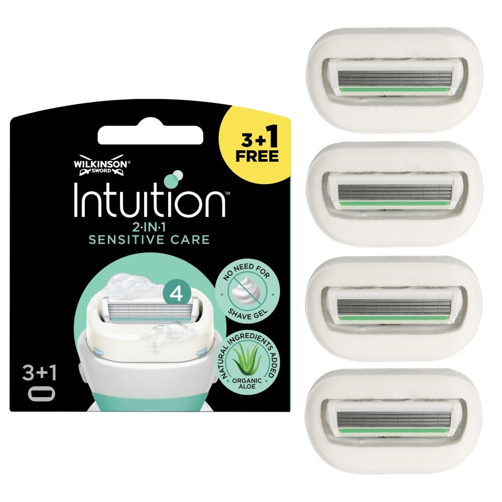 WILKINSON SWORD Intuition Sensitive Care Women's Blade Refills Pack of 3 plus 1 Free Enriched with Aloe Vera & Vitamin E