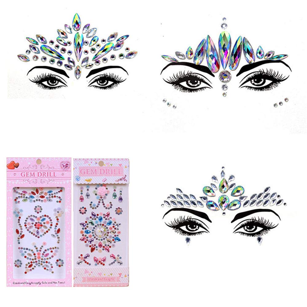 3pcs Face Jewelry Stickers 2pcs SelfAdhesive Multicolor
