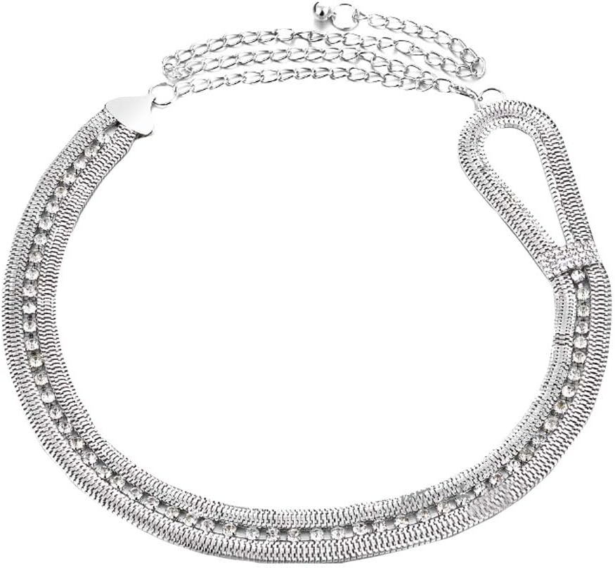 Rebecca Fashion Women Metal Chain Dress Belt Decorated Skinny Waist Belt Golden Silver Waistband Dress Accessory