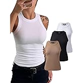 CHICME 3 Piece Womens Tank Tops Sleeveless Basic Cami Shirt Slim Knit Ribbed Racerback Blouses