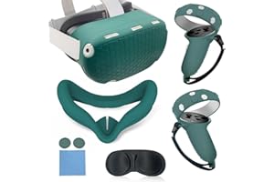 MLemonVR Silicone Cover Set Compatible with Oculus/Meta Quest 2 Accessories,Includes Controller Grips Button Caps & Face Cover, Shell Cover, Lens Cover, for Quest 2_Green