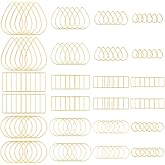 CRAFTYMELODY 200Pcs 12 Styles Round Earring Beading Hoop Rings Gold Silver Circle Square Teardrop Earring Findings Open Bezels Pendant Frame Linking Rings for Jewelry Making DIY Craft Supplies