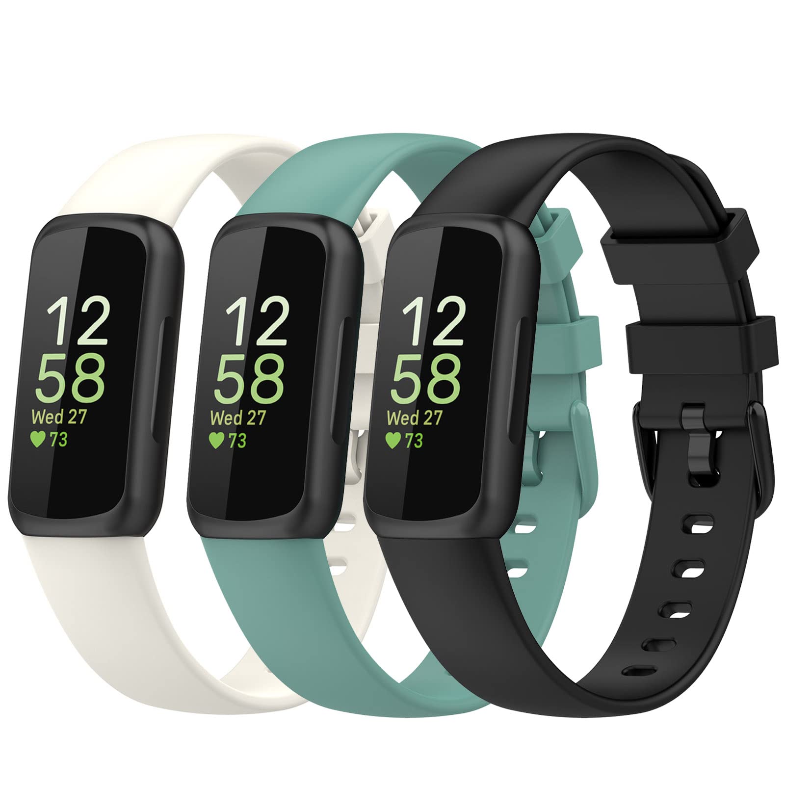 Chofit 3-Pack Straps Compatible with Fitbit Inspire 3 Strap, Replacement Soft Silicone Sport Bands Wristband Bracelet for Inspire 3 Activity Tracker (Small, Black/Green/Beige)
